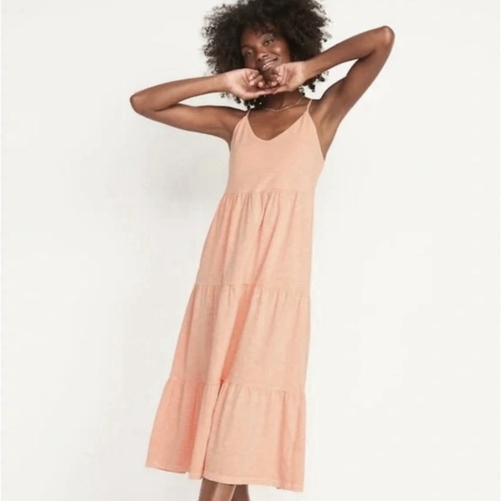 NWT Women's 3X Old Navy Back‎ Tiered Slub-Knit Midi Cami Swing Dress in Peach